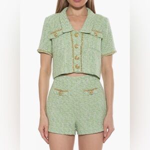 Alexia Admor Green Tweed Two-Piece Set with Gold Buttons